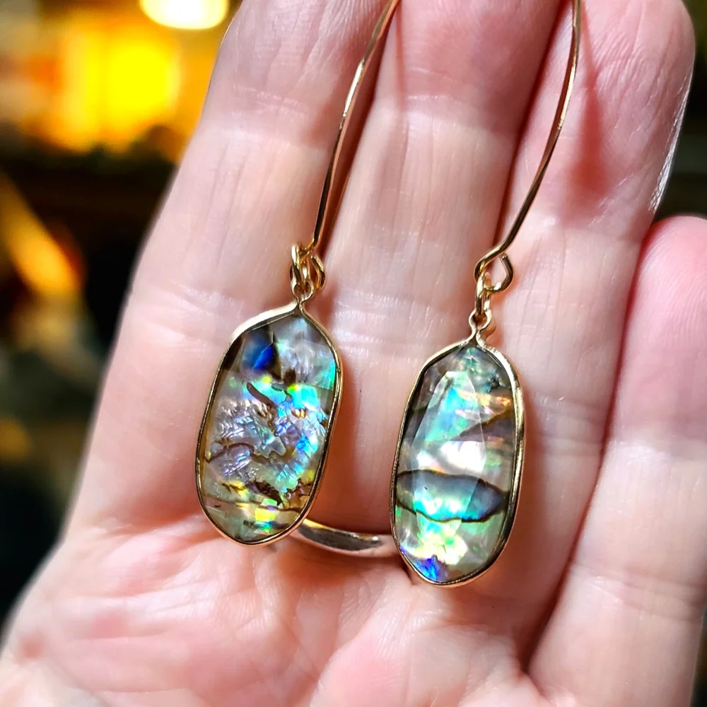 Abalone 14k gold handmade earrings - Picture 1 of 9
